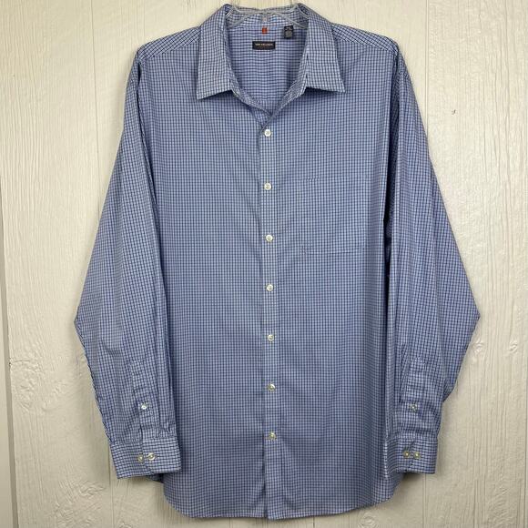 Van Heusen Traveler shirt men’s 2XLT button up long sleeve blue plaid check - Picture 8 of 8